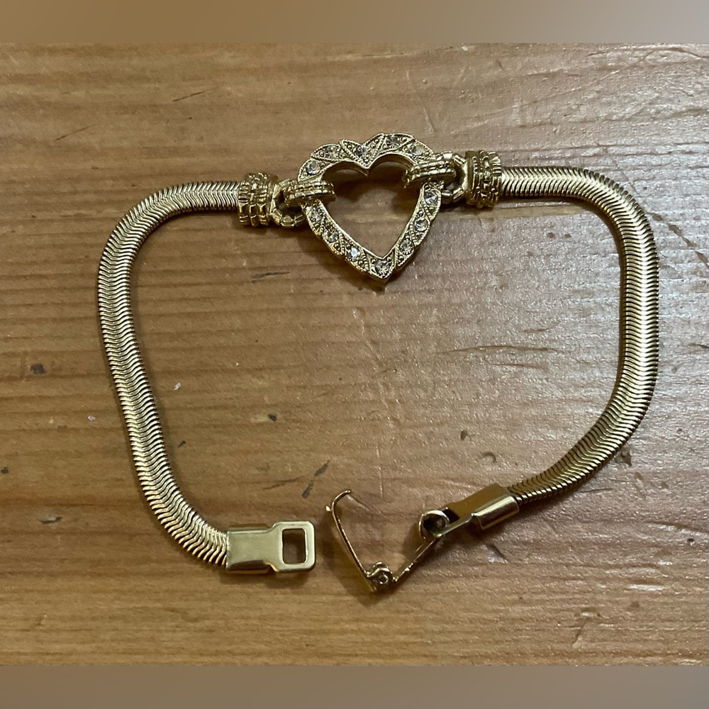Reserved Vintage Art deco openheart centerpiece gold toned herringbone bracelet